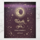 Celestial Gold Sun en Moon Stars Burgundy Wijn Etiket (Enkel label)