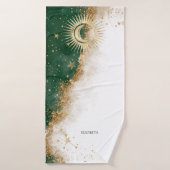 Celestial Gold Sun en Moon Stars Green Badhanddoek (Badhanddoek)