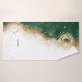 Celestial Gold Sun en Moon Stars Green Badhanddoek (Badhanddoek)