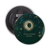 Celestial Gold Sun en Moon Stars Green Button Flesopener (Voorkant)