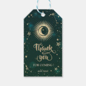 Celestial Gold Sun en Moon Stars Green Cadeaulabel (Voorkant)