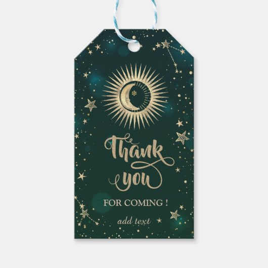 Celestial Gold Sun en Moon Stars Green Cadeaulabel (Voorkant)