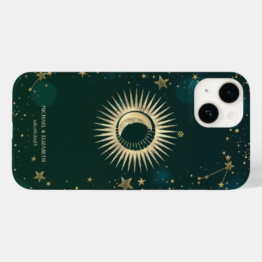 Celestial Gold Sun en Moon Stars Green Case-Mate iPhone Case (Achterkant (horizontaal))