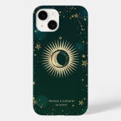 Celestial Gold Sun en Moon Stars Green Case-Mate iPhone Case (Achterkant)