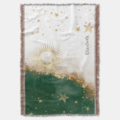 Celestial Gold Sun en Moon Stars Green Deken (Voorkant Verticaal)
