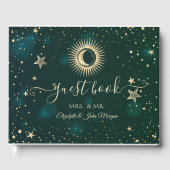 Celestial Gold Sun en Moon Stars Green Gastenboek (Voorkant)