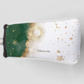 Celestial Gold Sun en Moon Stars Green Golfheadcover (Voorkant)