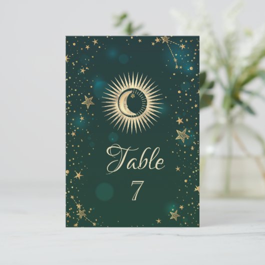 Celestial Gold Sun en Moon Stars Green Kaart (Staand voorkant)