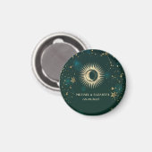 Celestial Gold Sun en Moon Stars Green Magneet (Voorkant / Achterkant)