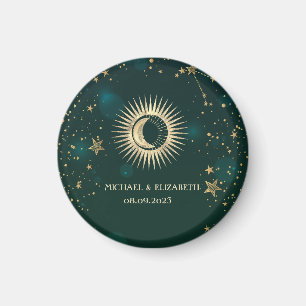 Celestial Gold Sun en Moon Stars Green Magneet