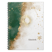 Celestial Gold Sun en Moon Stars Green Notitieboek (Voorkant)