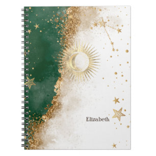 Celestial Gold Sun en Moon Stars Green Notitieboek