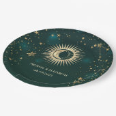 Celestial Gold Sun en Moon Stars Green Papieren Bordje (Gekanteld)