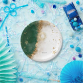 Celestial Gold Sun en Moon Stars Green Papieren Bordje (Feest)