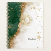 Celestial Gold Sun en Moon Stars Green Planner (Voorkant)