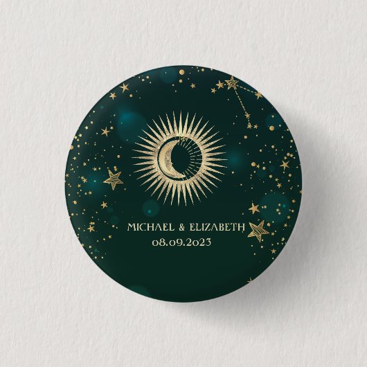 Celestial Gold Sun en Moon Stars Green Ronde Button 3,2 Cm (Voorkant)