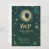 Celestial Gold Sun en Moon Stars Green RSVP Kaart (Voorkant)