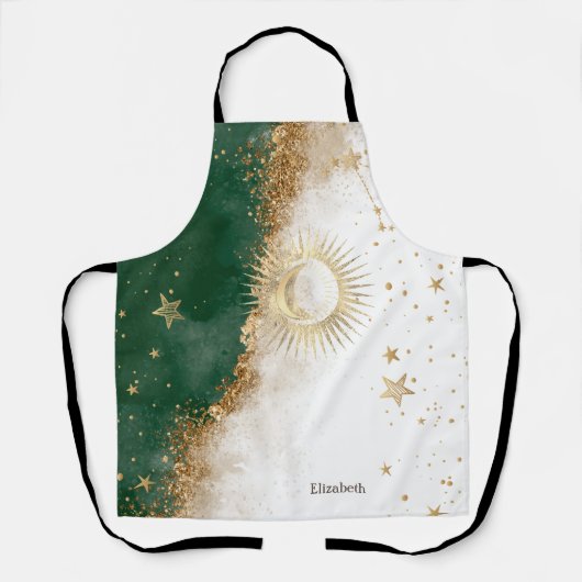 Celestial Gold Sun en Moon Stars Green Schort (Voorkant)