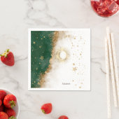 Celestial Gold Sun en Moon Stars Green Servet (Insitu)