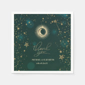 Celestial Gold Sun en Moon Stars Green Servet (Voorkant)