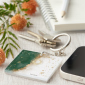 Celestial Gold Sun en Moon Stars Green Sleutelhanger (Voorkant Rechts)