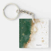 Celestial Gold Sun en Moon Stars Green Sleutelhanger (voorkant)