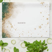 Celestial Gold Sun en Moon Stars Green Theedoek (Gevouwen)