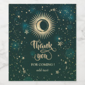 Celestial Gold Sun en Moon Stars Green Wijn Etiket (Enkel label)