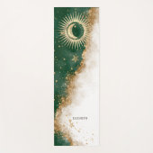Celestial Gold Sun en Moon Stars Green Yogamat (Voorkant)