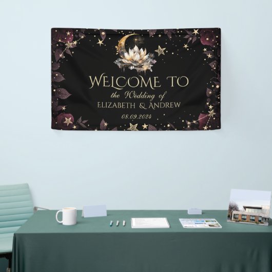Celestial Gold Sun en Moon Stars Rozen Night Sky Spandoek (Beurs)