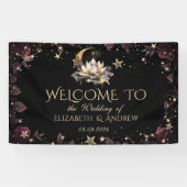 Celestial Gold Sun en Moon Stars Rozen Night Sky Spandoek (Horizontaal)