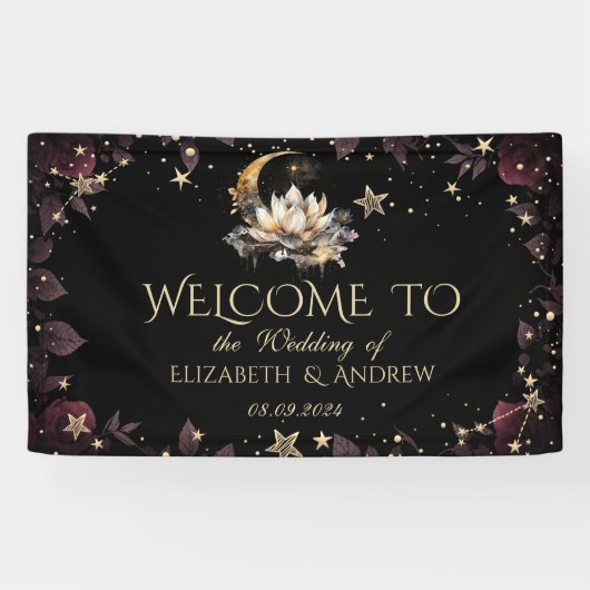 Celestial Gold Sun en Moon Stars Rozen Night Sky Spandoek (Horizontaal)