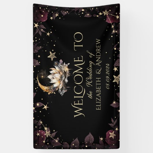 Celestial Gold Sun en Moon Stars Rozen Night Sky Spandoek (Verticaal)