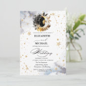 Celestial Gold Sun, Maan, Sterren Bloemen Script Kaart (Staand voorkant)