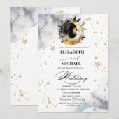 Celestial Gold Sun, Maan, Sterren Bloemen Script Kaart (Voorkant / Achterkant)