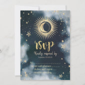 Celestial Gold Sun, Maan, Sterren Night Sky RSVP Kaart (Voorkant)