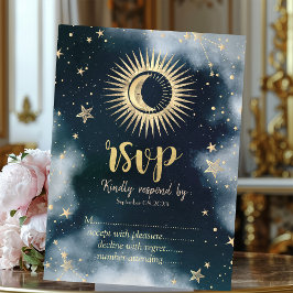 Celestial Gold Sun, Maan, Sterren Night Sky RSVP Kaart