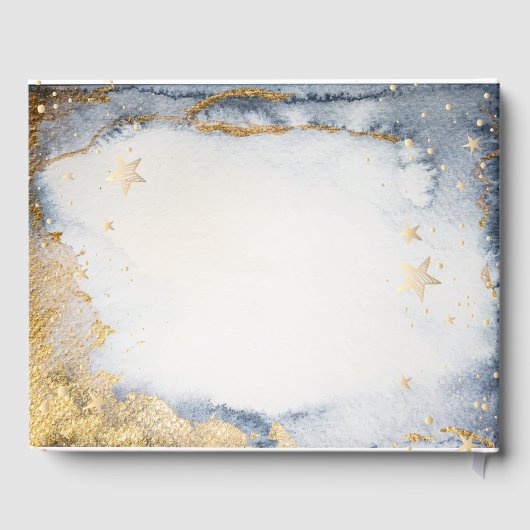 Celestial Gold Sun, maan, Waterverf sterren Gastenboek (Achterkant)
