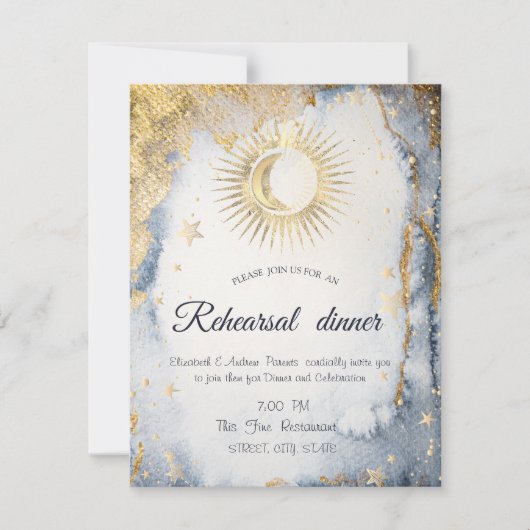 Celestial Gold Sun, maan, Waterverf sterren Kaart (Voorkant)