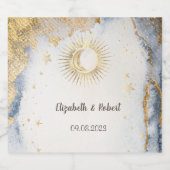 Celestial Gold Sun, maan, Waterverf sterren Sparkling Wijnetiket (Enkel label)