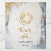 Celestial Gold Sun, maan, Waterverf sterren Wijn Etiket (Enkel label)