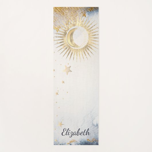 Celestial Gold Sun, maan, Waterverf sterren Yogamat (Voorkant)