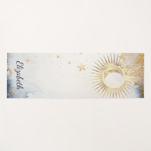 Celestial Gold Sun, maan, Waterverf sterren Yogamat (Voorkant (horizontaal))