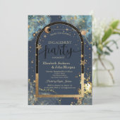 Celestial Gold Sun Moon Gold Glitter Verloving Kaart (Staand voorkant)