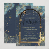 Celestial Gold Sun Moon Gold Glitter Verloving Kaart (Voorkant / Achterkant)