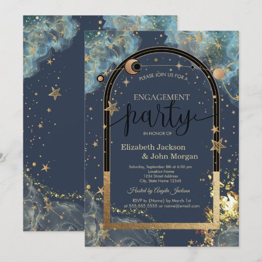 Celestial Gold Sun Moon Gold Glitter Verloving Kaart (Voorkant / Achterkant)