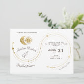 Celestial Gold Sun & Moon Monogram Crest QR Code Kaart (Staand voorkant)