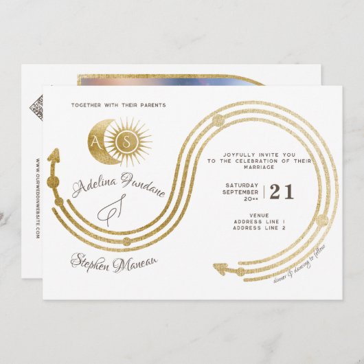 Celestial Gold Sun & Moon Monogram Crest QR Code Kaart (Voorkant / Achterkant)