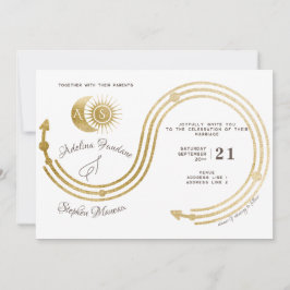 Celestial Gold Sun & Moon Monogram Crest QR Code Kaart