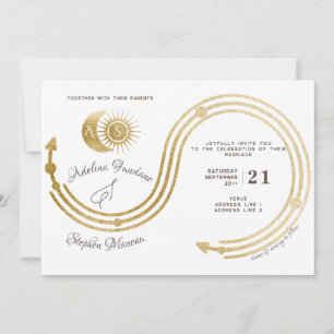 Celestial Gold Sun & Moon Monogram Crest QR Code Kaart